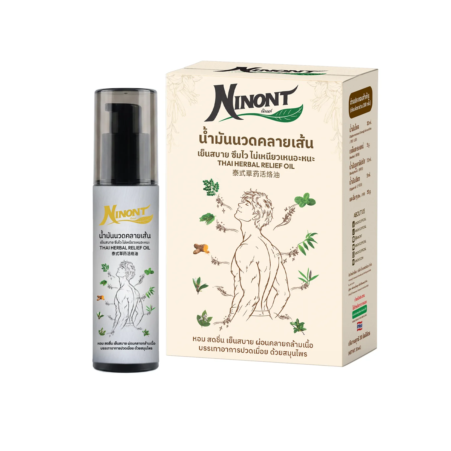 ยาน้ำมันนวด ตรา ณินนท์ (ปริมาณ 30ML.)